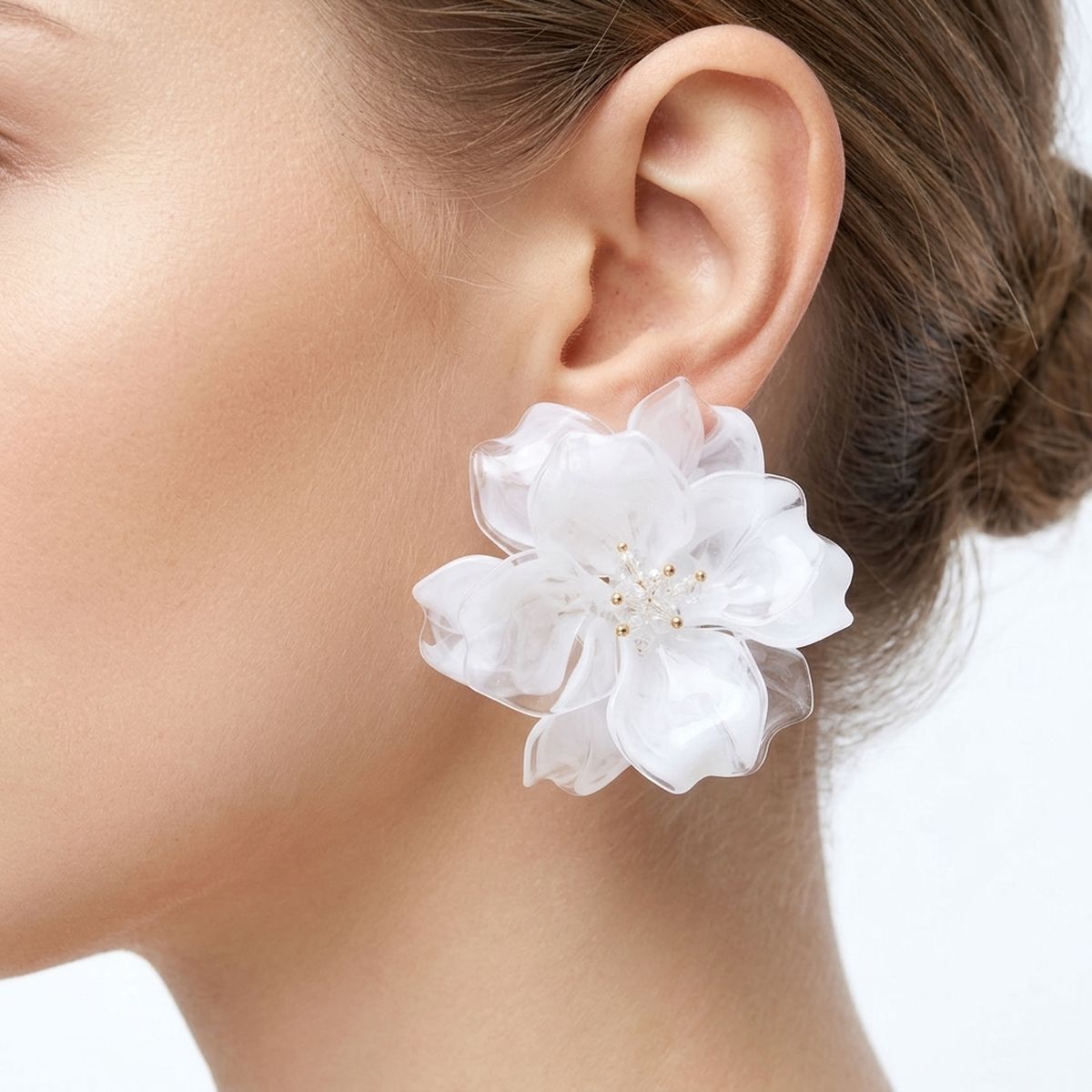 Oversized White Acrylic Petal Flower Stud Earrings