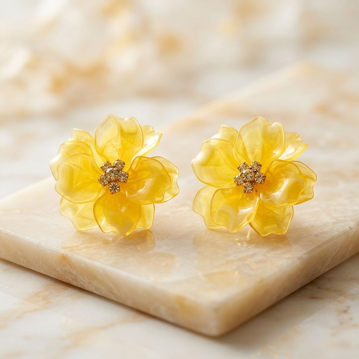 Oversized Yellow Acrylic Petal Flower Stud Earrings