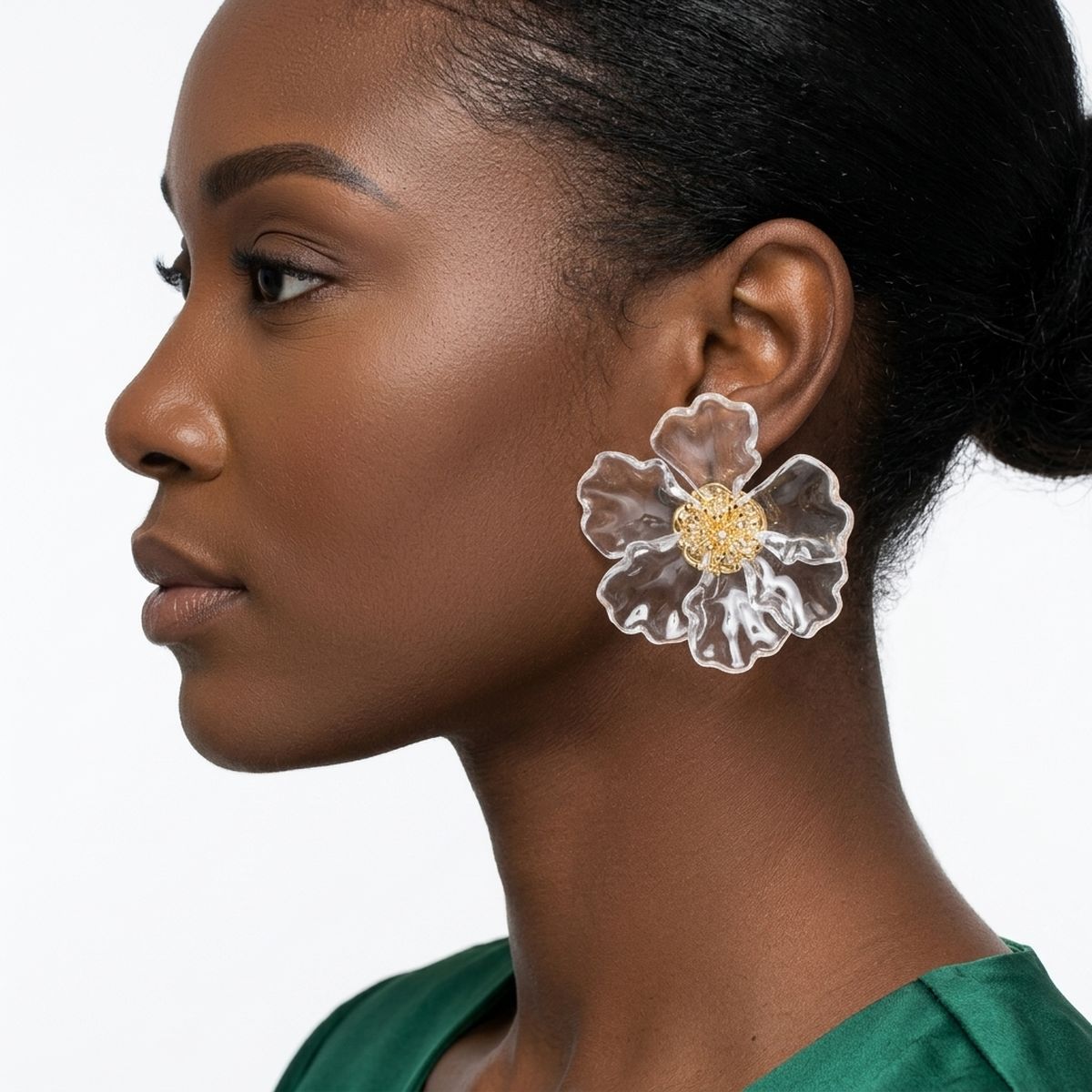 Oversized Clear Translucent Flower Stud Earrings