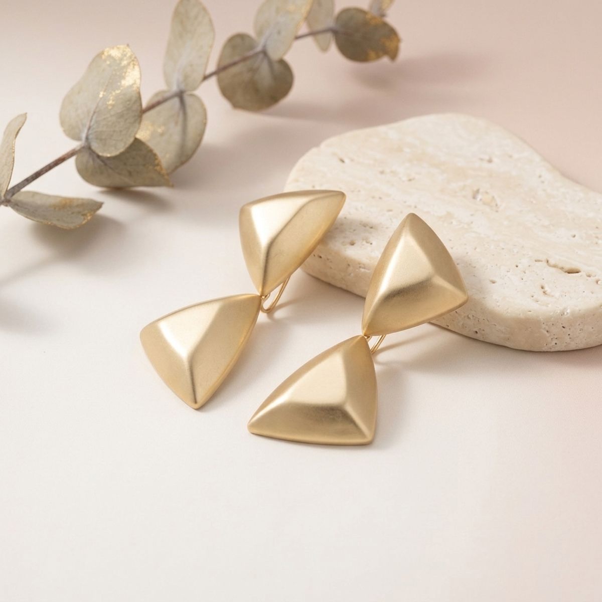 Drop Matte Gold Puffed Triangle Modern Earrings
