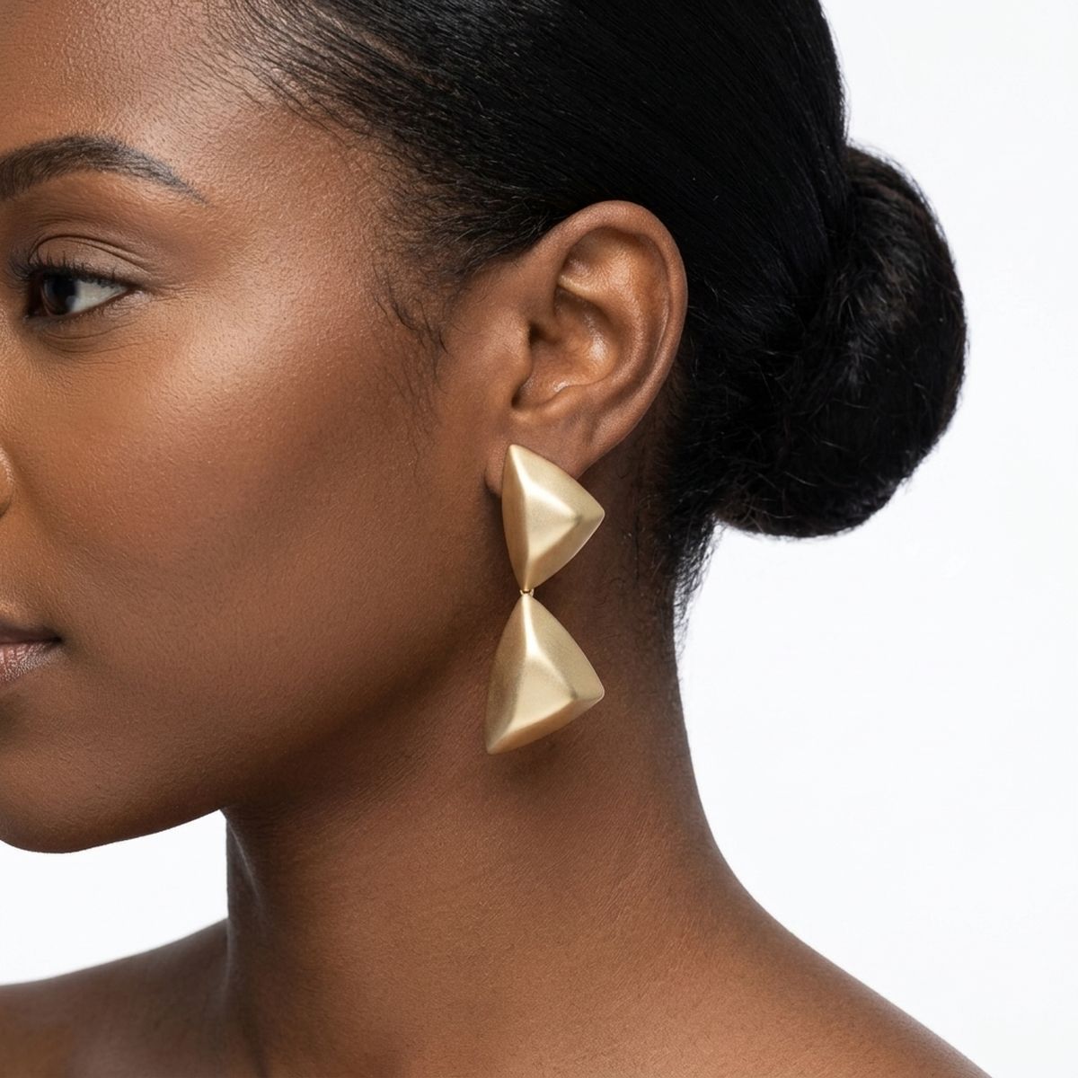 Drop Matte Gold Puffed Triangle Modern Earrings