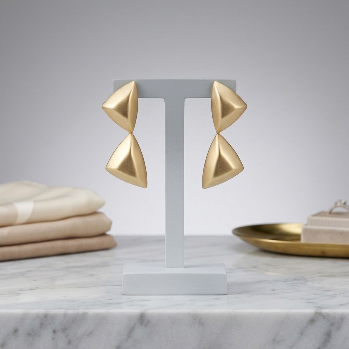 Drop Matte Gold Puffed Triangle Modern Earrings