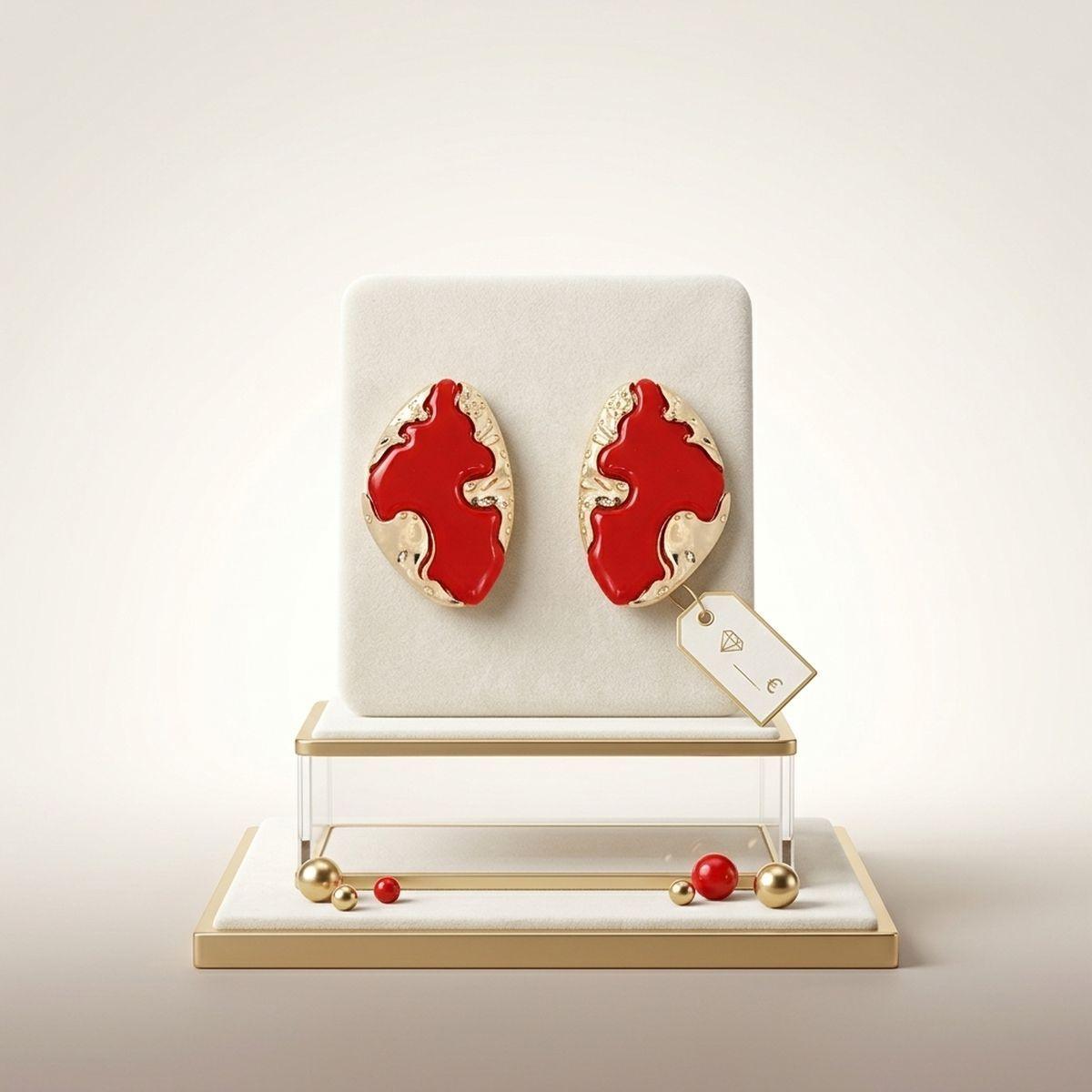 Stud Red and Gold Molten Metal Retro Earrings