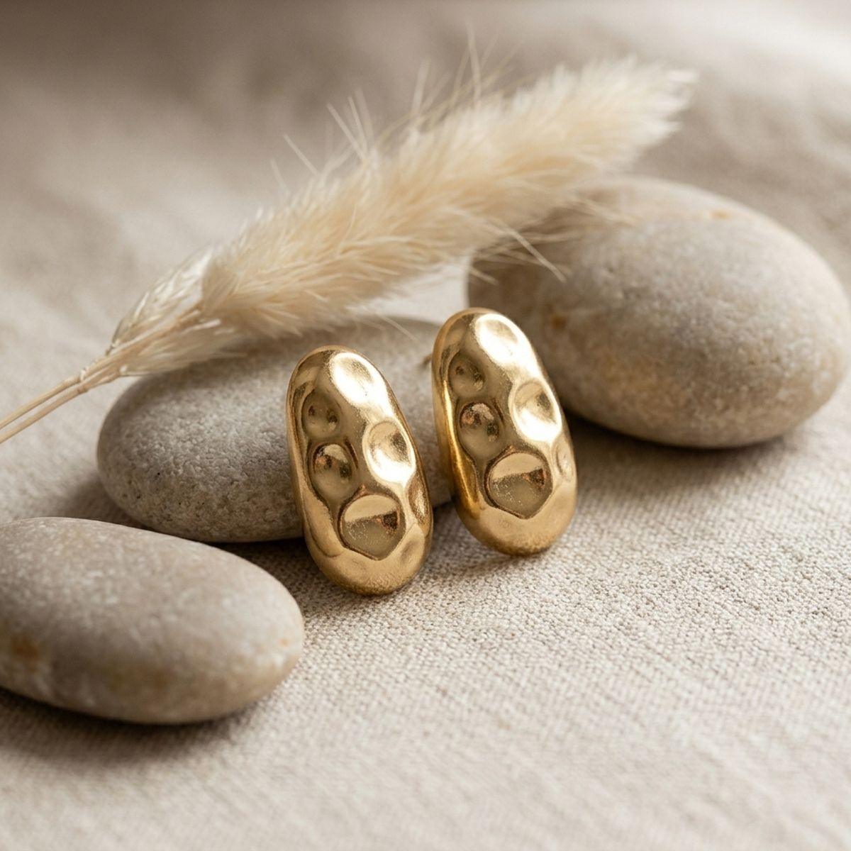 Stud Matte Gold Hammered Dome Teardrop Earrings