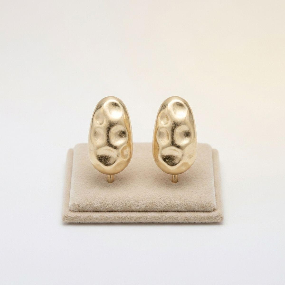 Stud Matte Gold Hammered Dome Teardrop Earrings