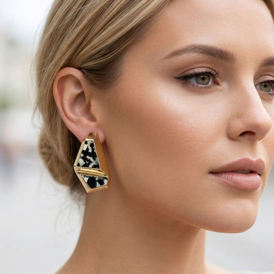 Stud Abstract Black Mosaic Terrazzo Earrings