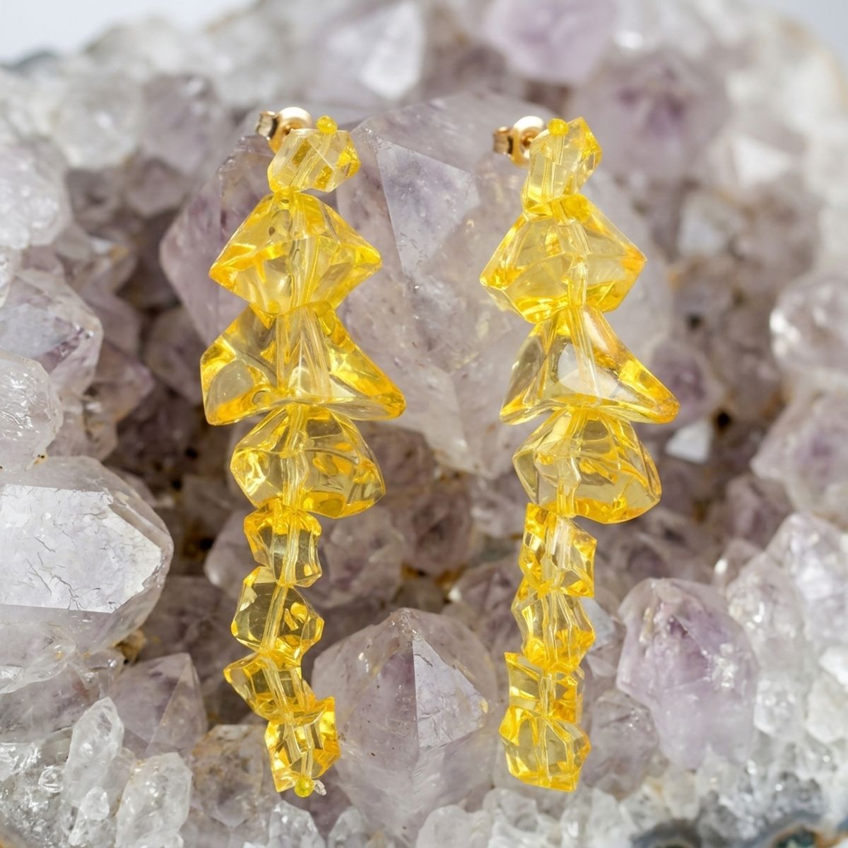 Translucent Yellow Acrylic Rock Candy Drop Earrings