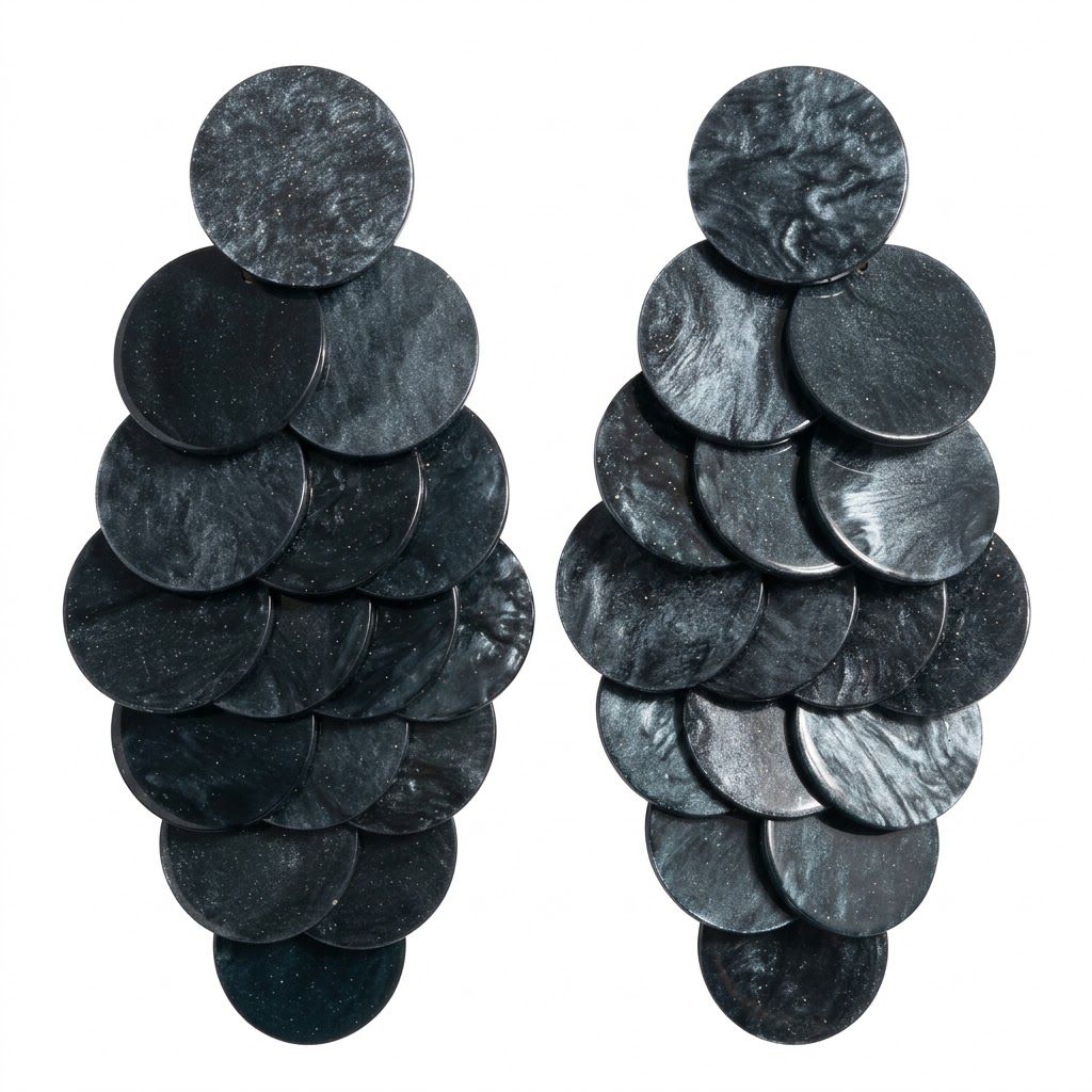 Black Cascading Disc Chandelier Drop Earrings