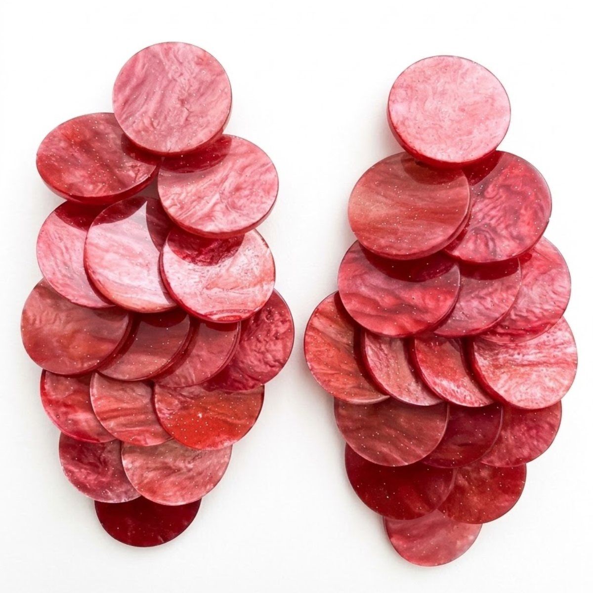 Red Cascading Disc Chandelier Drop Earrings