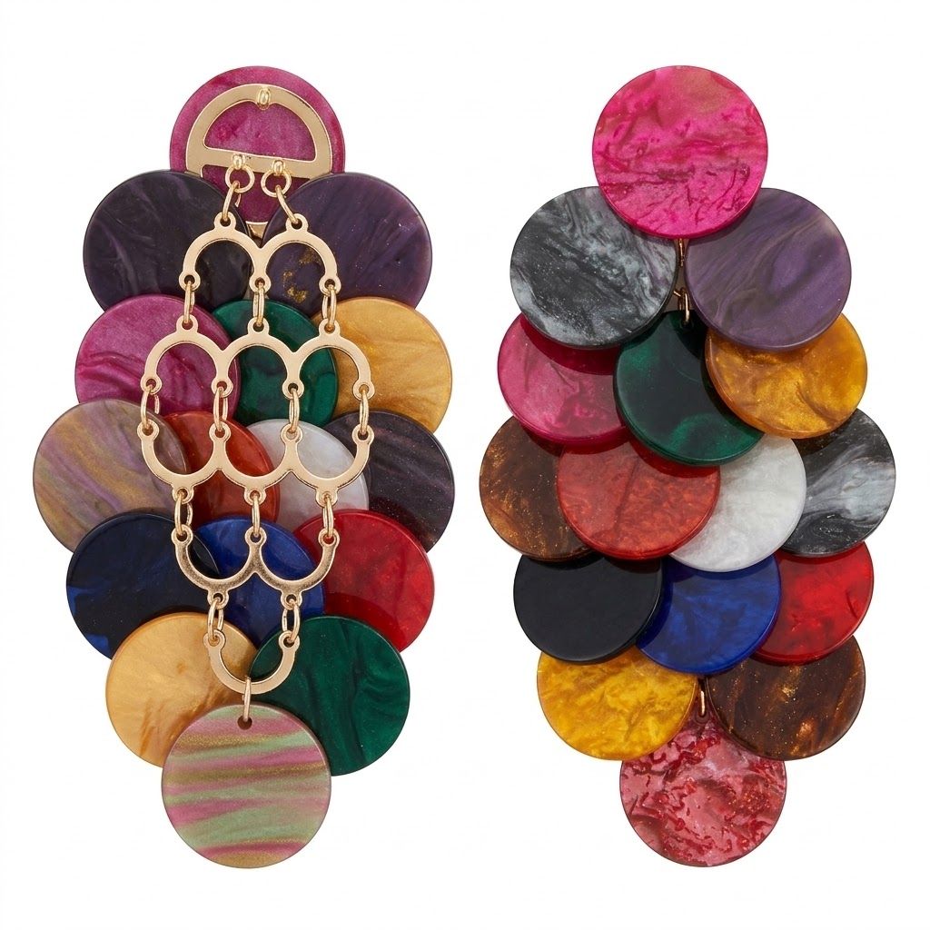 Rainbow Cascading Disc Chandelier Drop Earrings
