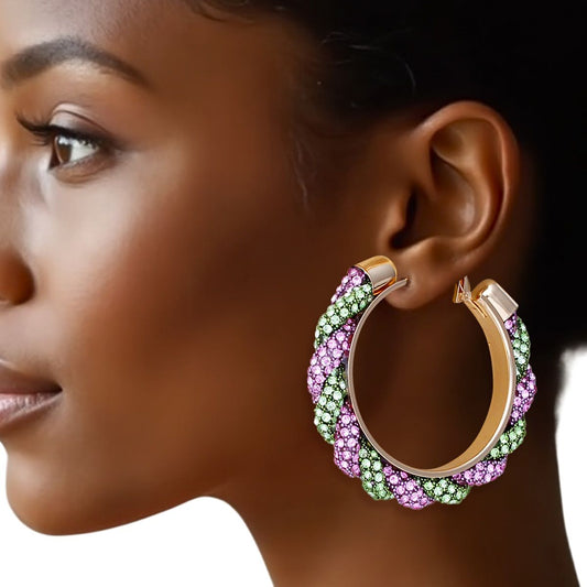 AKA Vibrant Pink Green Twisted Tube Hoop Earrings