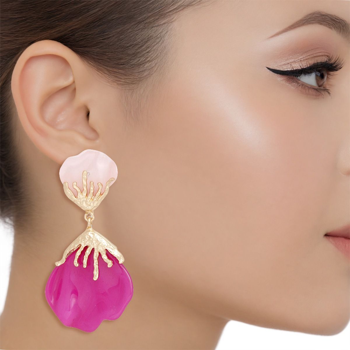 Drop Shades of Pink Petal Earrings for Women