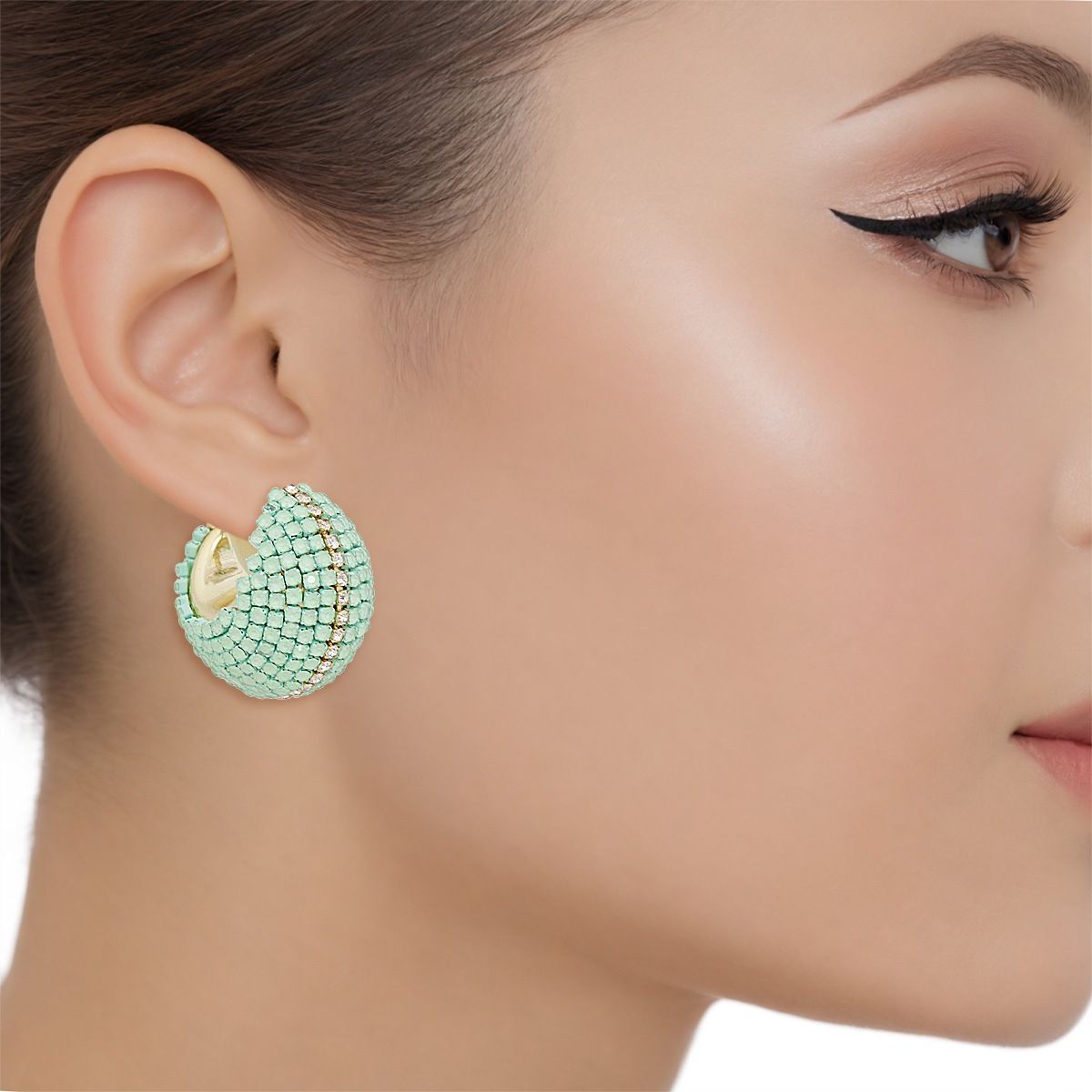 Hoop Trendy Pastel Mint Dazzling Wide Earrings