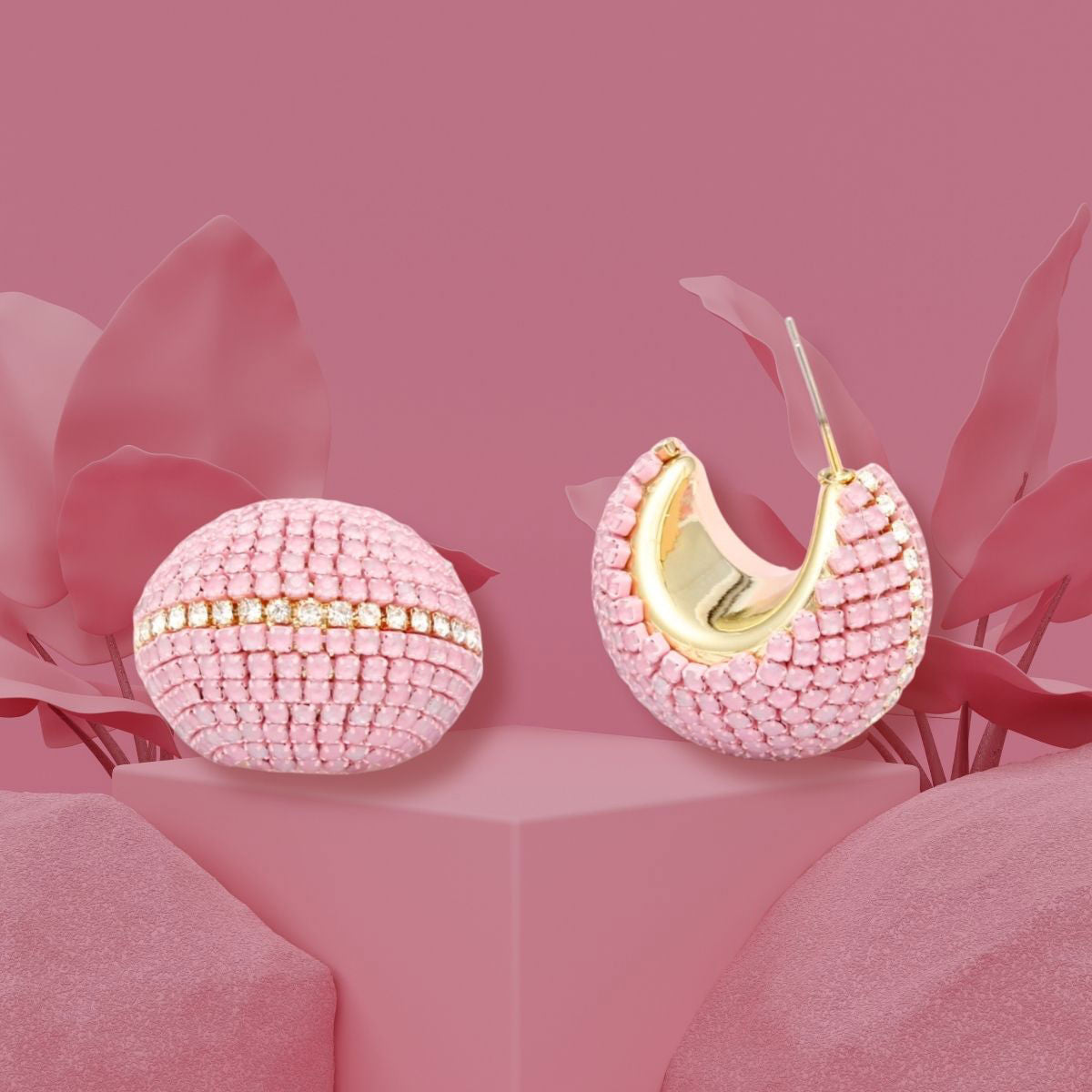 Hoop Trendy Pastel Pink Dazzling Wide Earrings