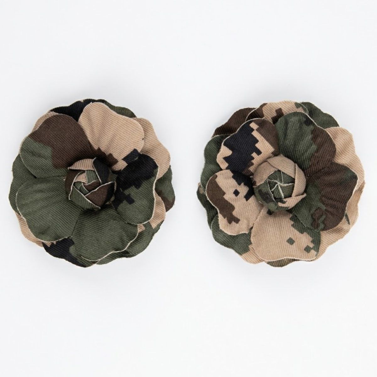 Camouflage Large Dimensional Flower Stud Earrings