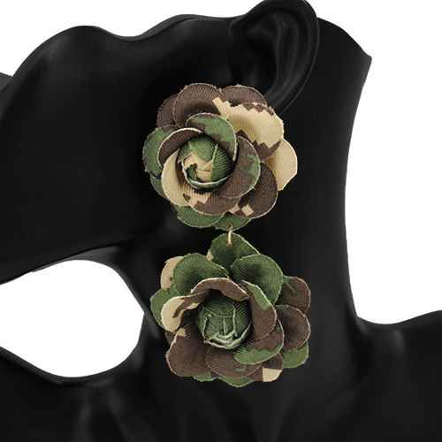 Drop Camouflage Dimensional Double Flower Earrings