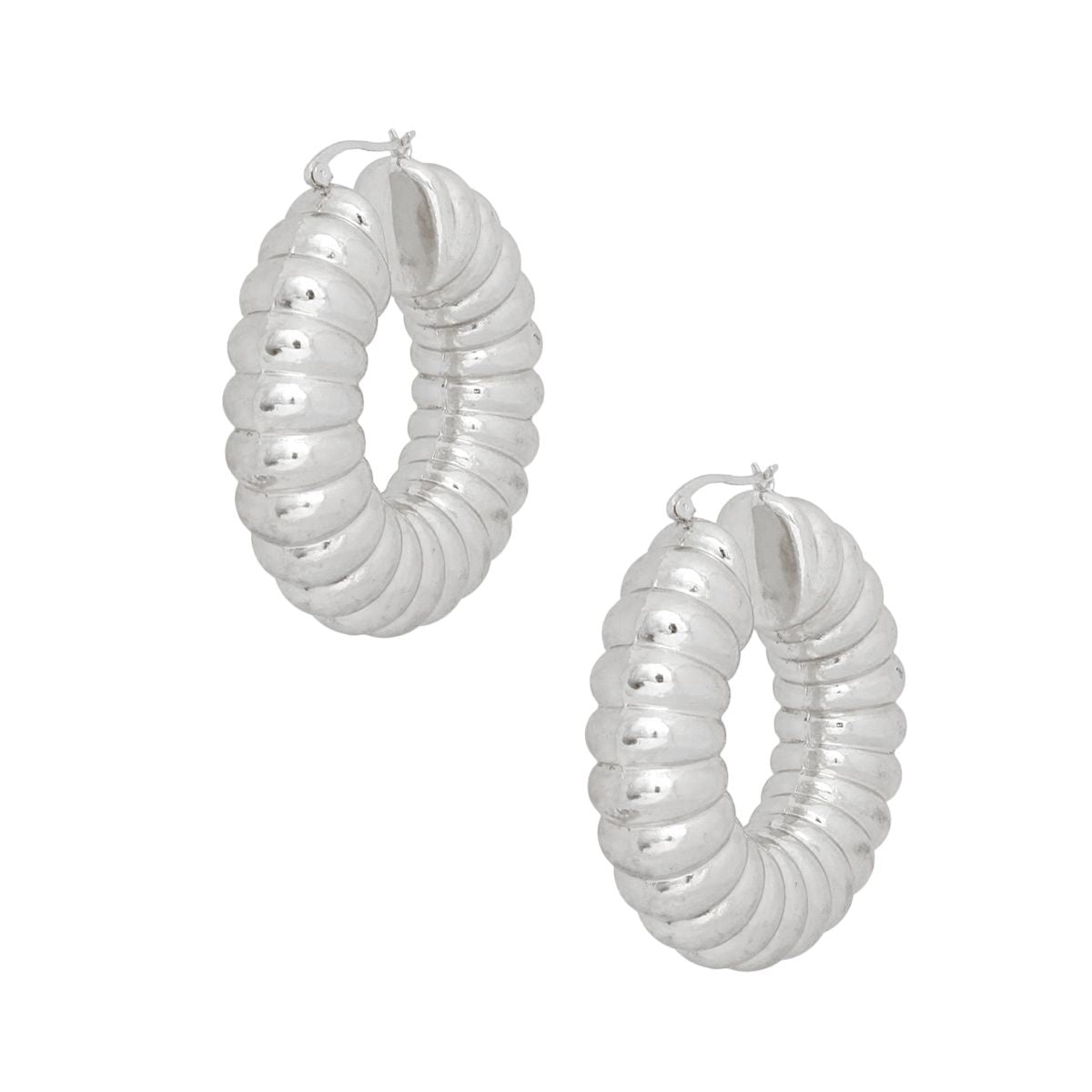 Hoop Silver Chunky Bubble Ribbed Heavy Earrings