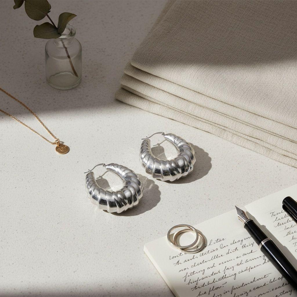 Hoop Silver Metal Croissant Teardrop Earrings