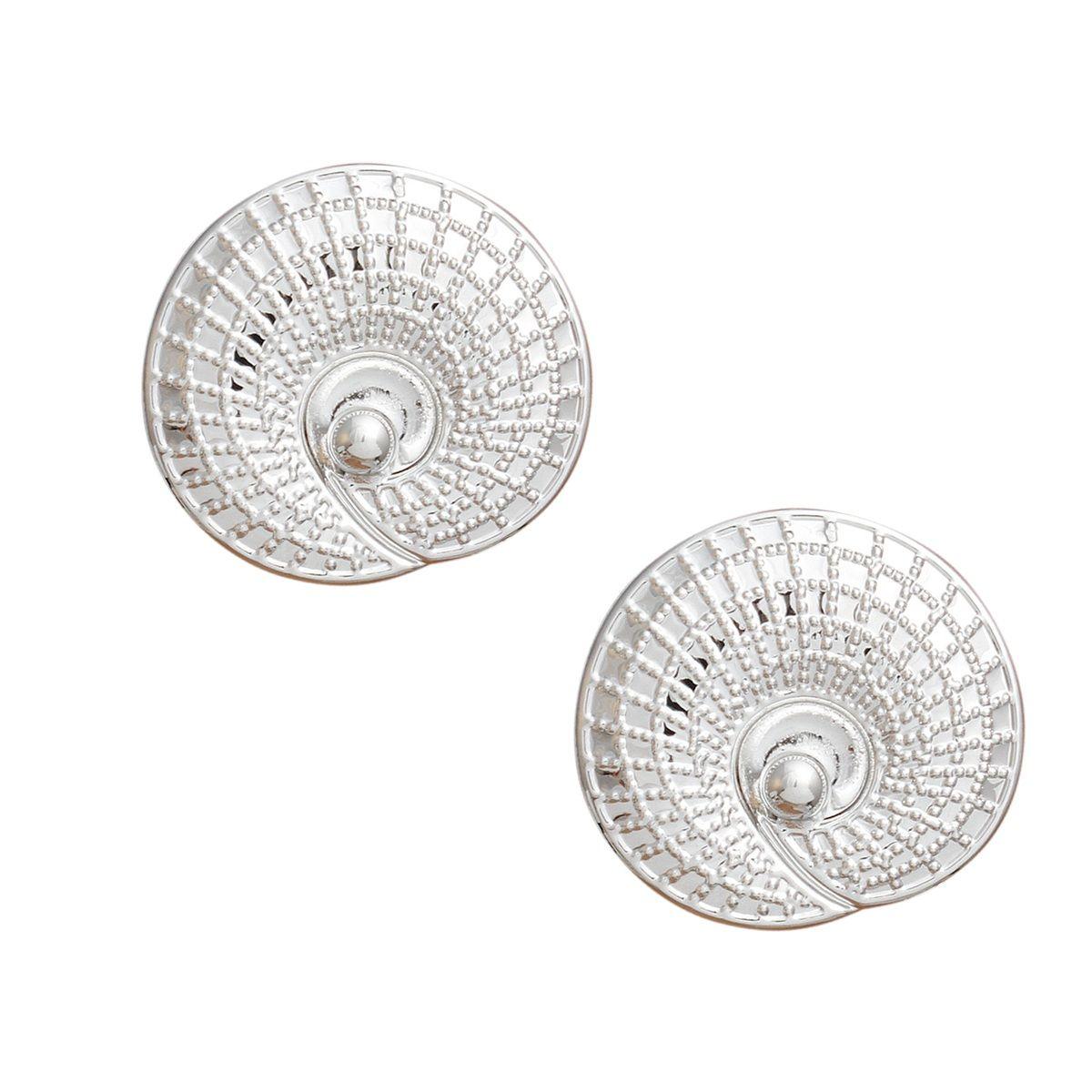 Stud Seashell Swirl Large Silver Metal Earrings