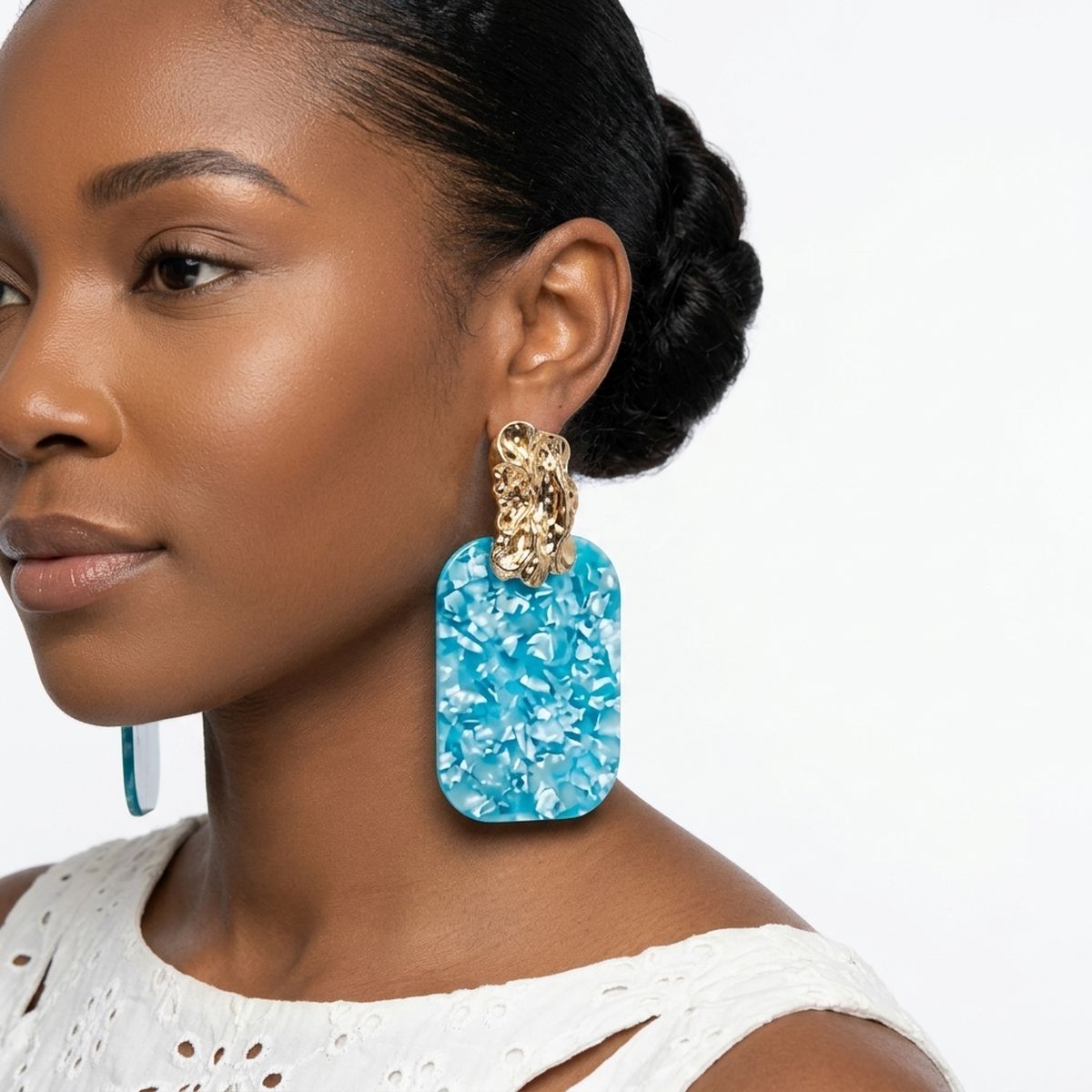 Drop Oversized Aqua Pearlescent Opulent Earrings