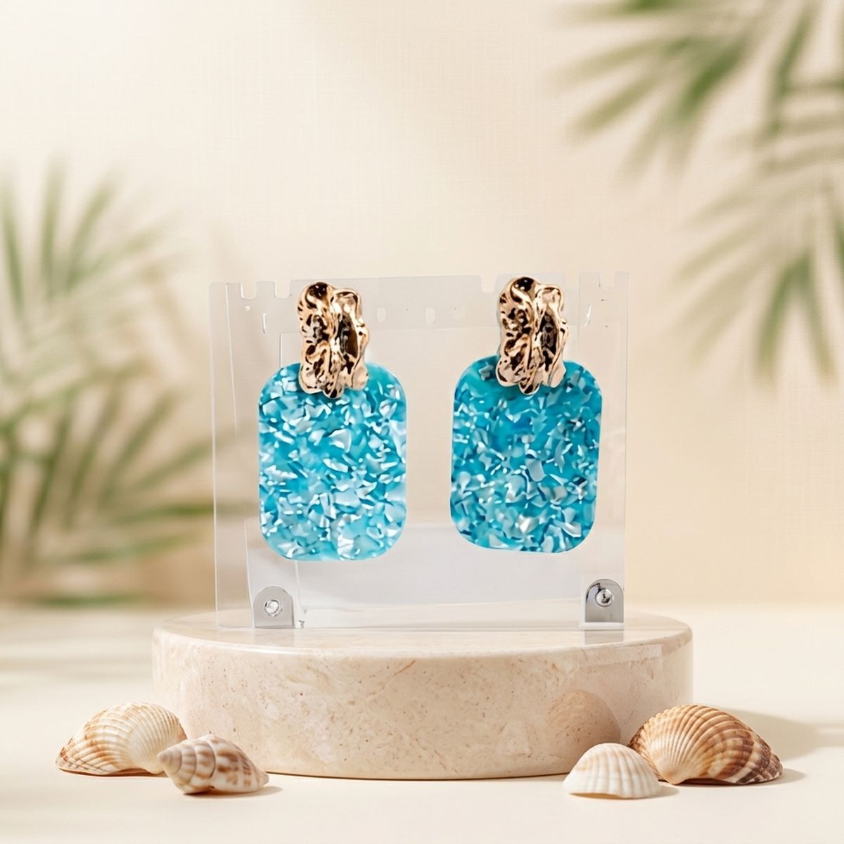 Drop Oversized Aqua Pearlescent Opulent Earrings