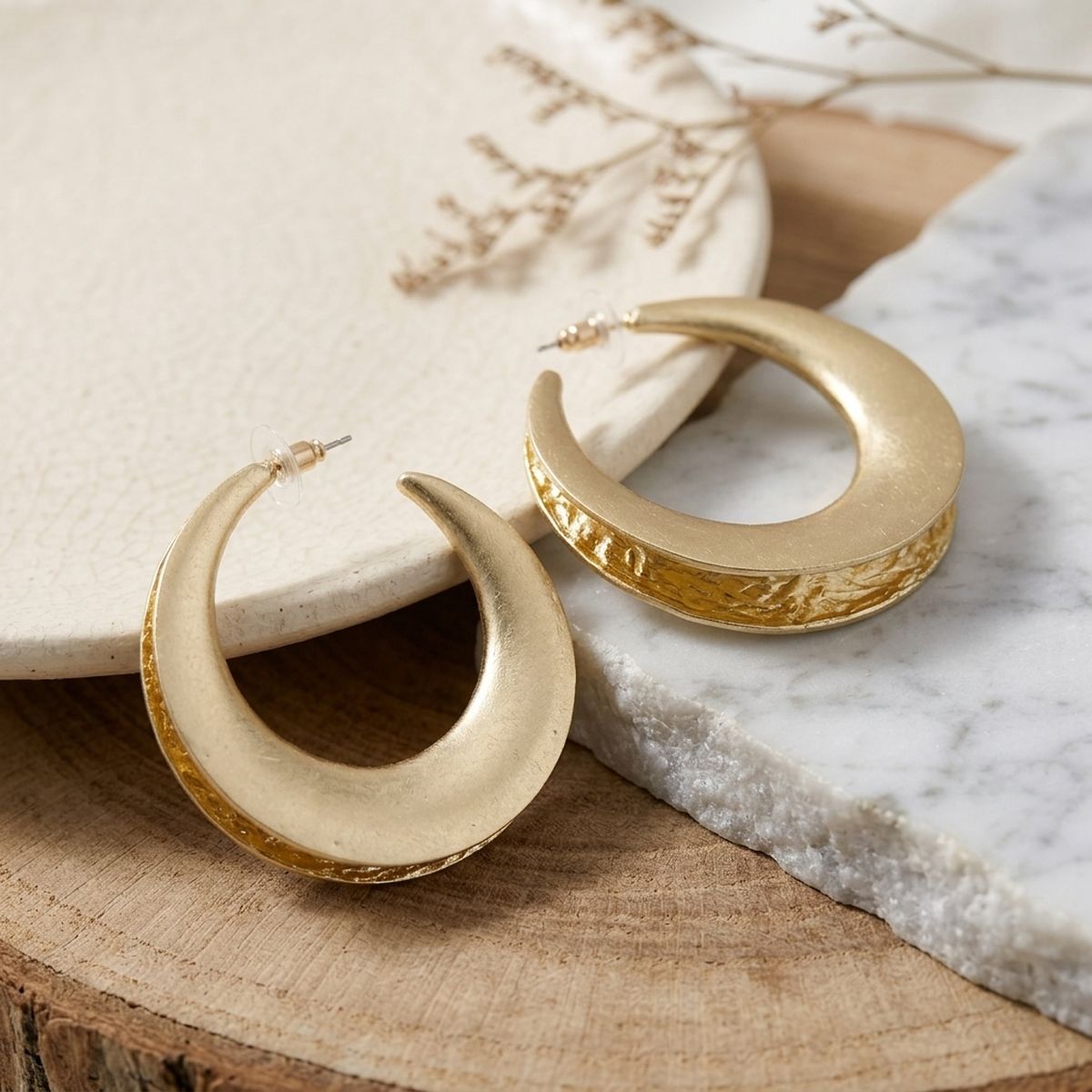 Hoop Matte Gold Open Wide Profile Earrings