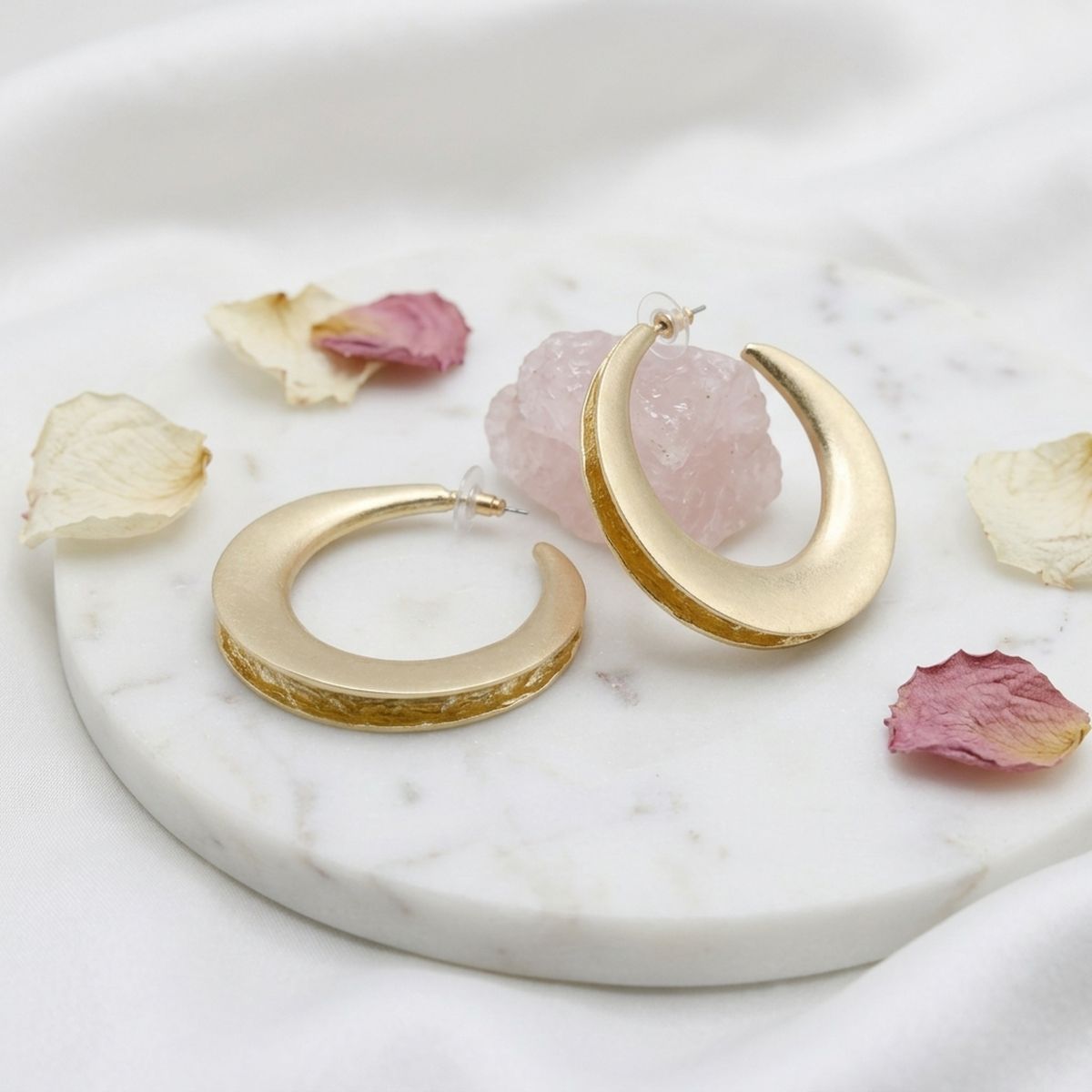 Hoop Matte Gold Open Wide Profile Earrings
