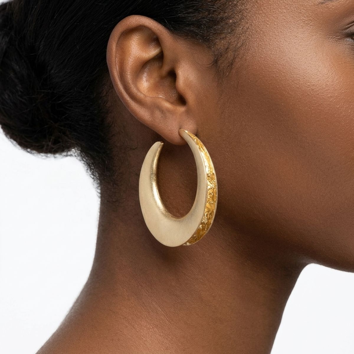 Hoop Matte Gold Open Wide Profile Earrings