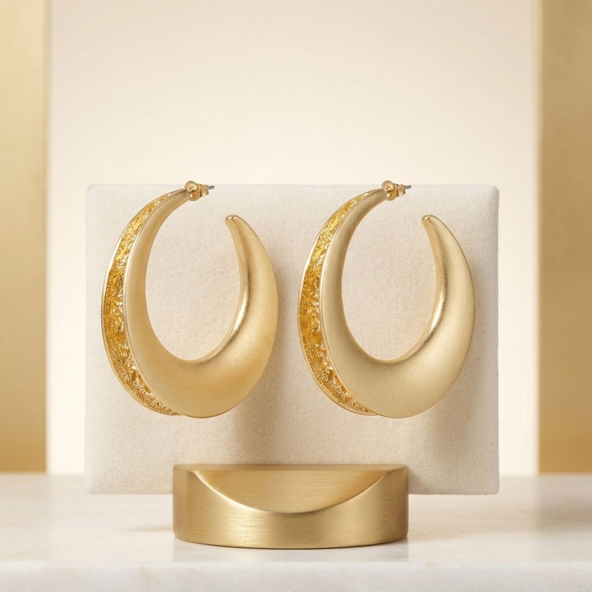 Hoop Matte Gold Open Wide Profile Earrings