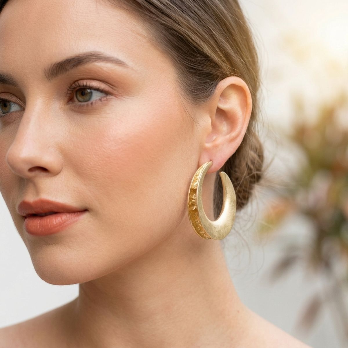 Hoop Matte Gold Open Wide Profile Earrings