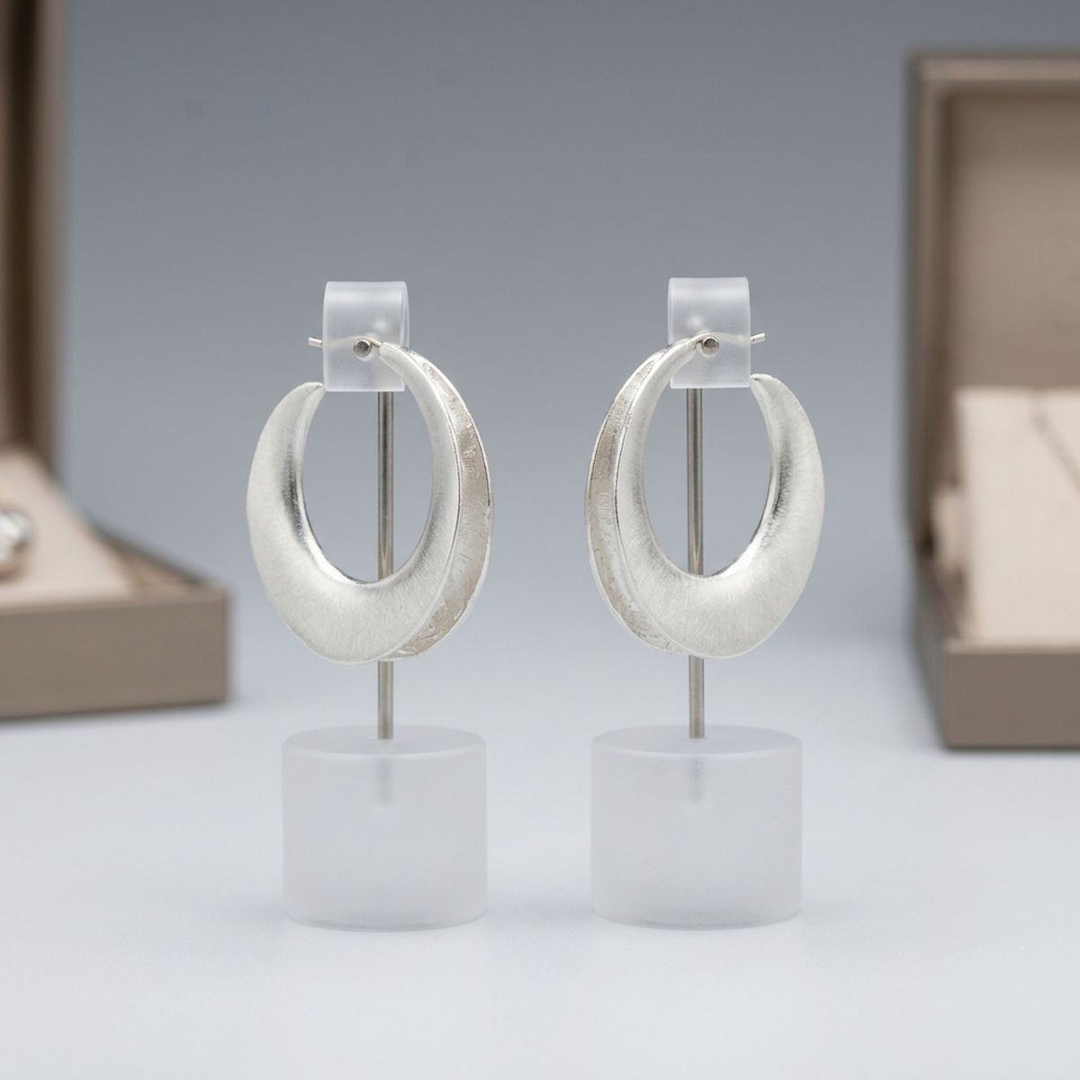 Hoop Matte Silver Open Wide Profile Earrings