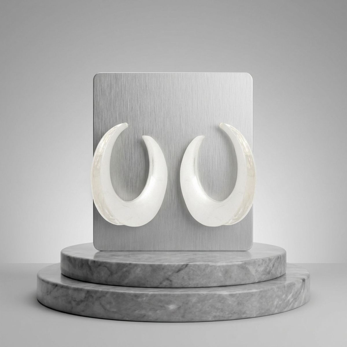 Hoop Matte Silver Open Wide Profile Earrings
