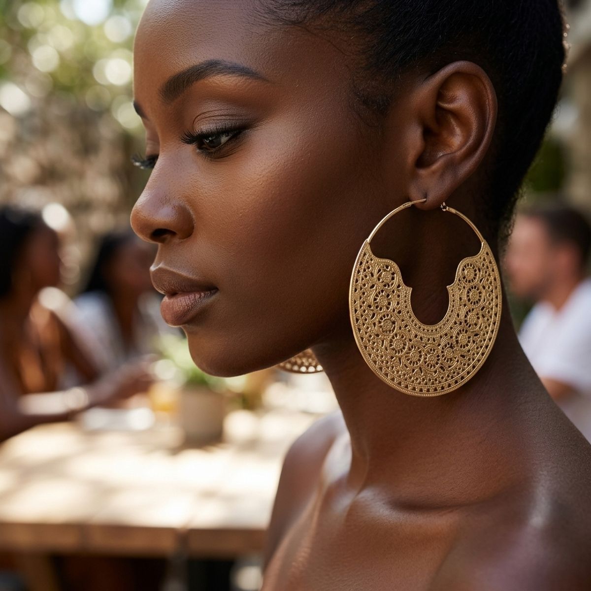 Hoop Gold Oversized Filigree Pattern Earrings