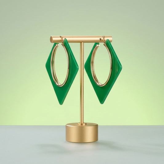 Hoop Neon Green Square Acrylic Gold Earrings