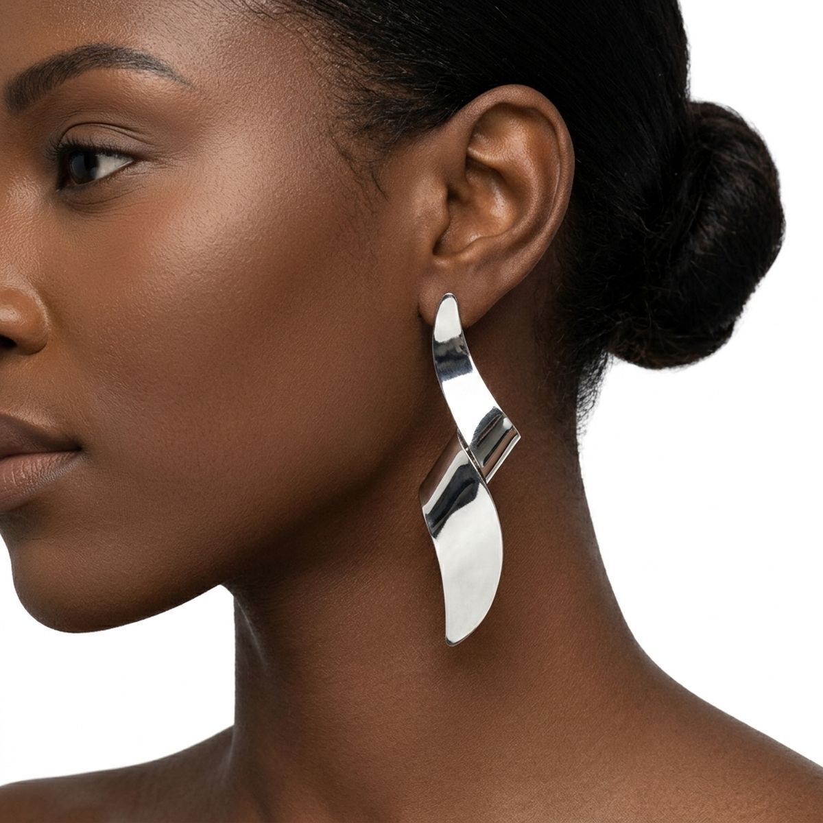 Drop Silver Oversized 3D Twist Sculpted Earrings