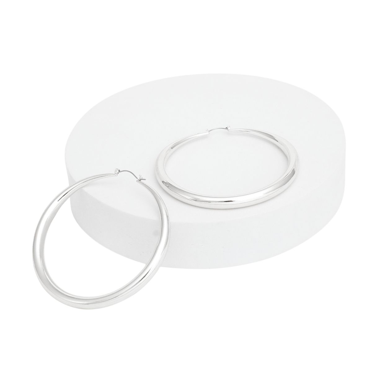 Hoop Sleek Silver Graduated Design Earrings Women