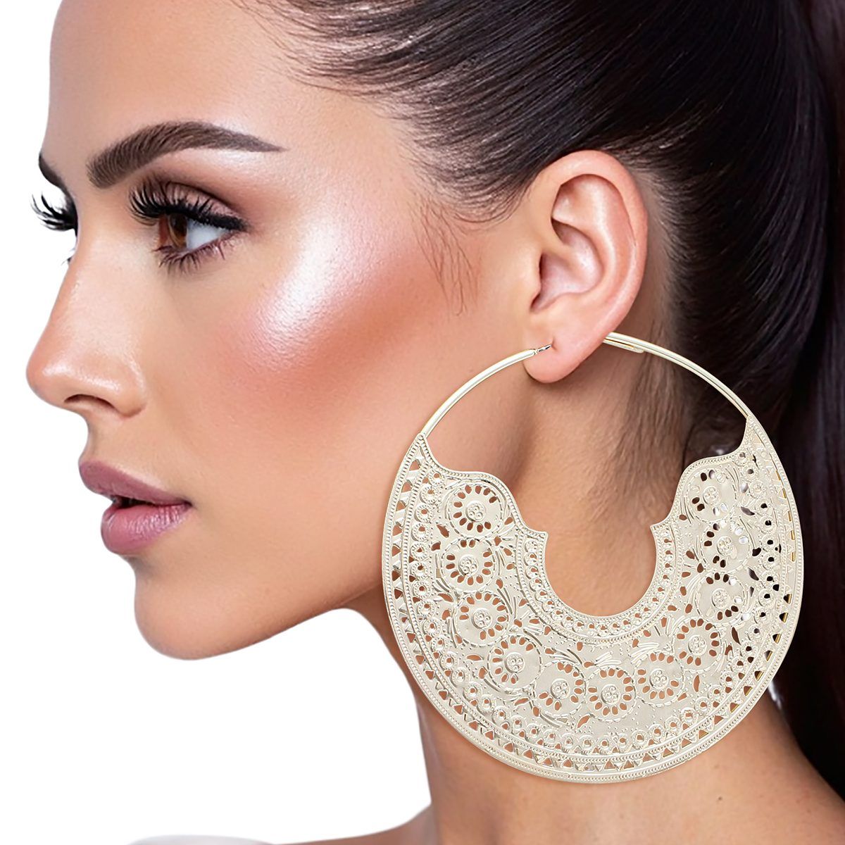 Hoop Intricate Filigree Large Boho Gold Earrings