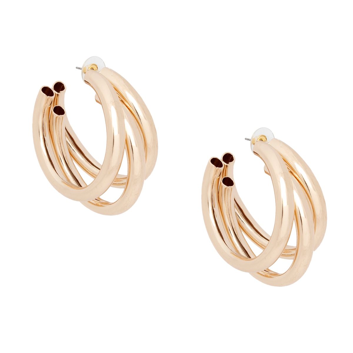 Hoop Triple Threat Gold Metal Tube Earrings