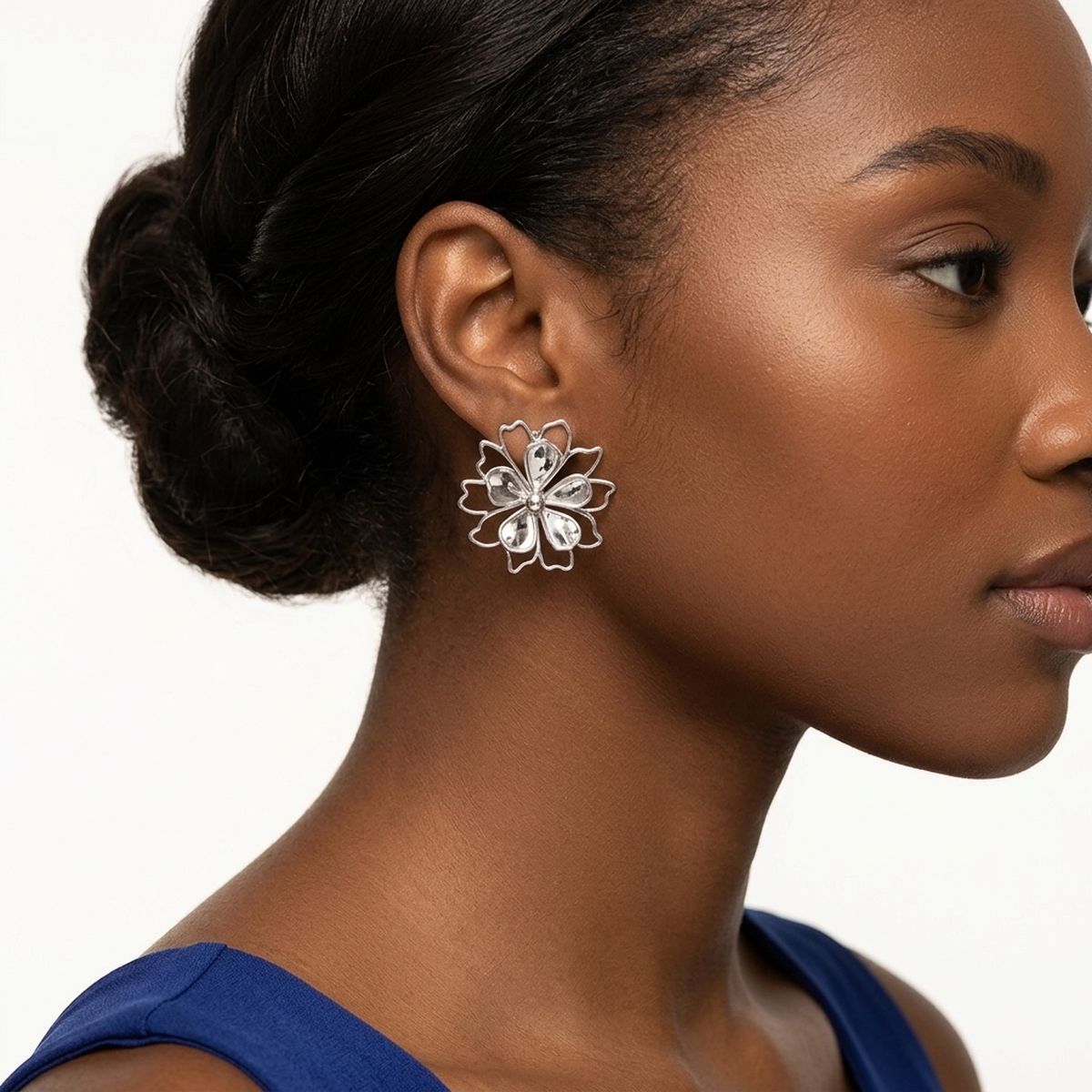 Stud Silver Flower Petal Flower Outline Earrings