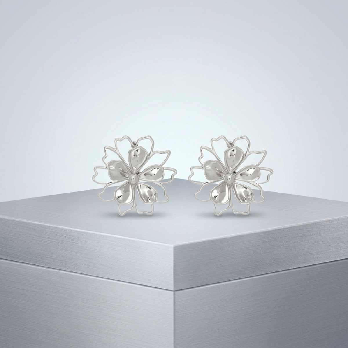 Stud Silver Flower Petal Flower Outline Earrings