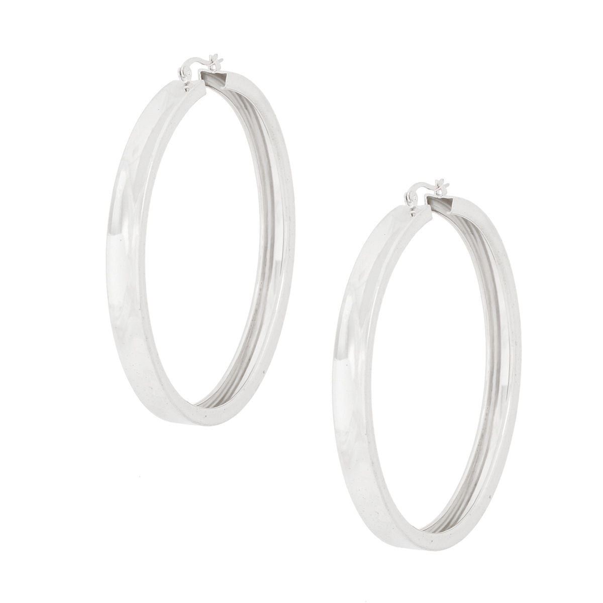 Hoop Silver Modern Flat Metal Wide Design Earrings