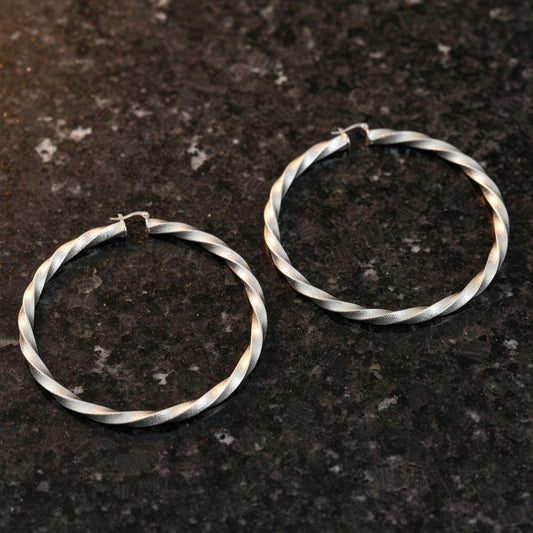 Hoop Large Silver Twisted Greek Key Earrings