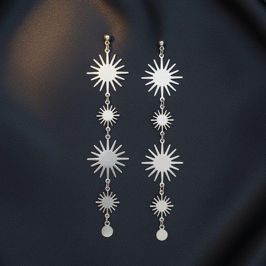 Dangle Silver Sunburst Celestial Earrings