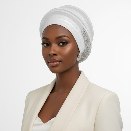 Fascinator Formal Silver Dazzling Structured Turban