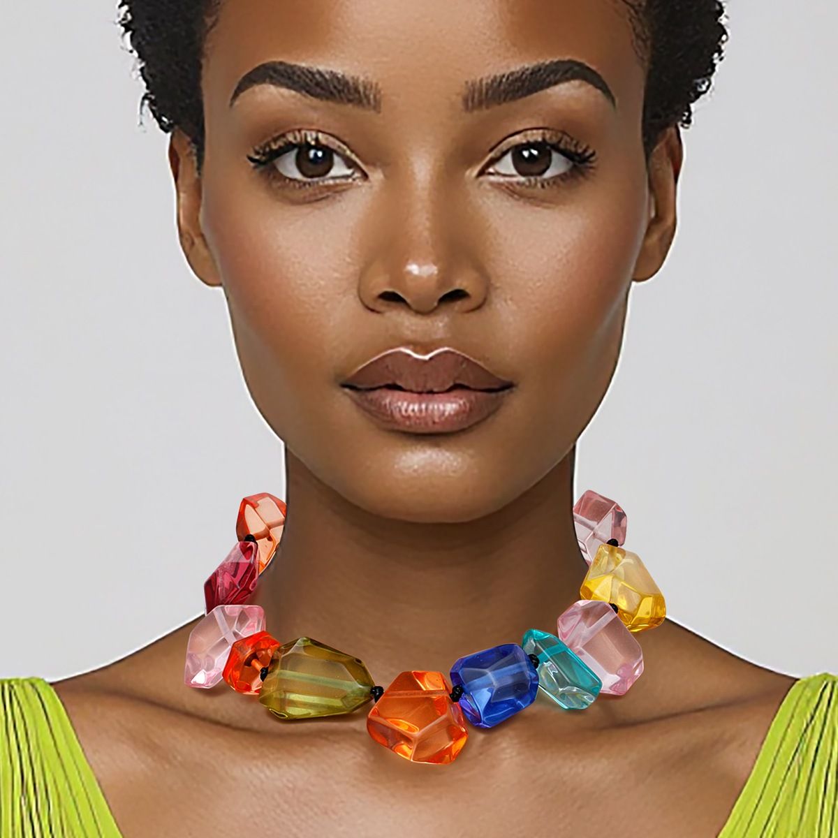 Toggle Chunky Transparent Multitone Bead Necklace