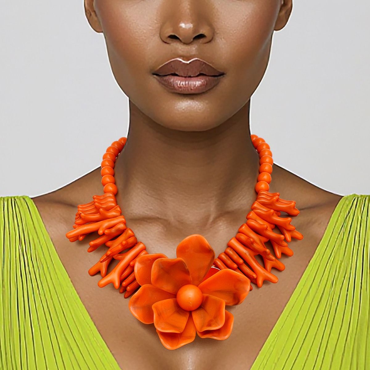 Collar Orange Exotic Goddess Floral Necklace
