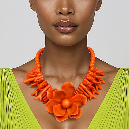 Collar Orange Exotic Goddess Floral Necklace