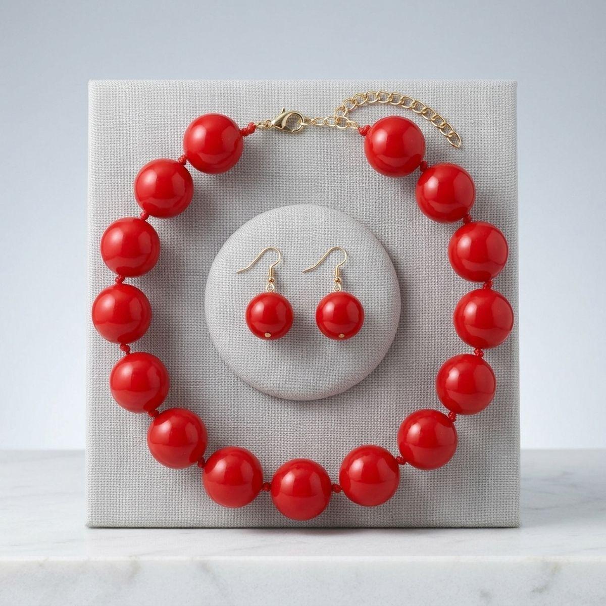 Mod Style Candy Red Chunky Bead Necklace