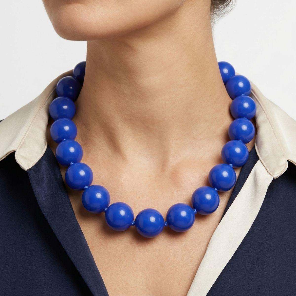 Mod Style Royal Blue Chunky Bead Necklace