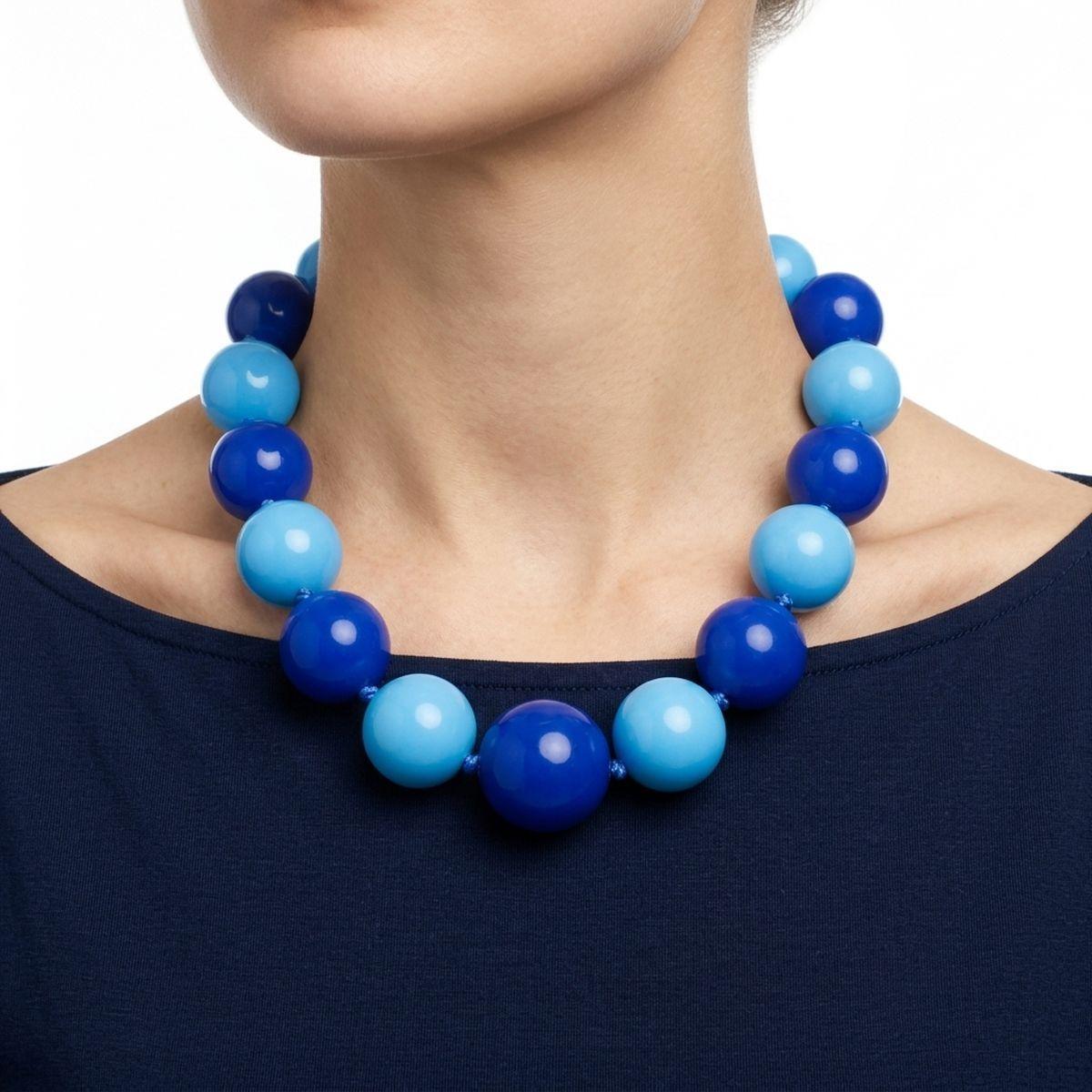 Mod Style Two Tone Blue Chunky Bead Necklace